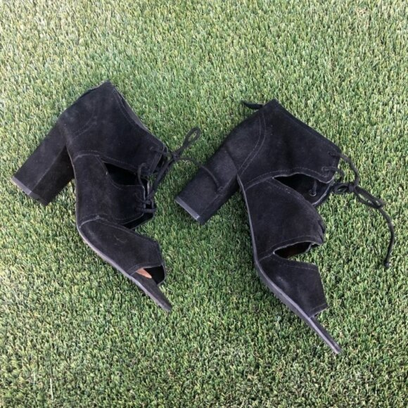 Franco Sarto Black Gazella Suede Lace Up Block Heeled Boots 8.5 - Picture 2 of 6